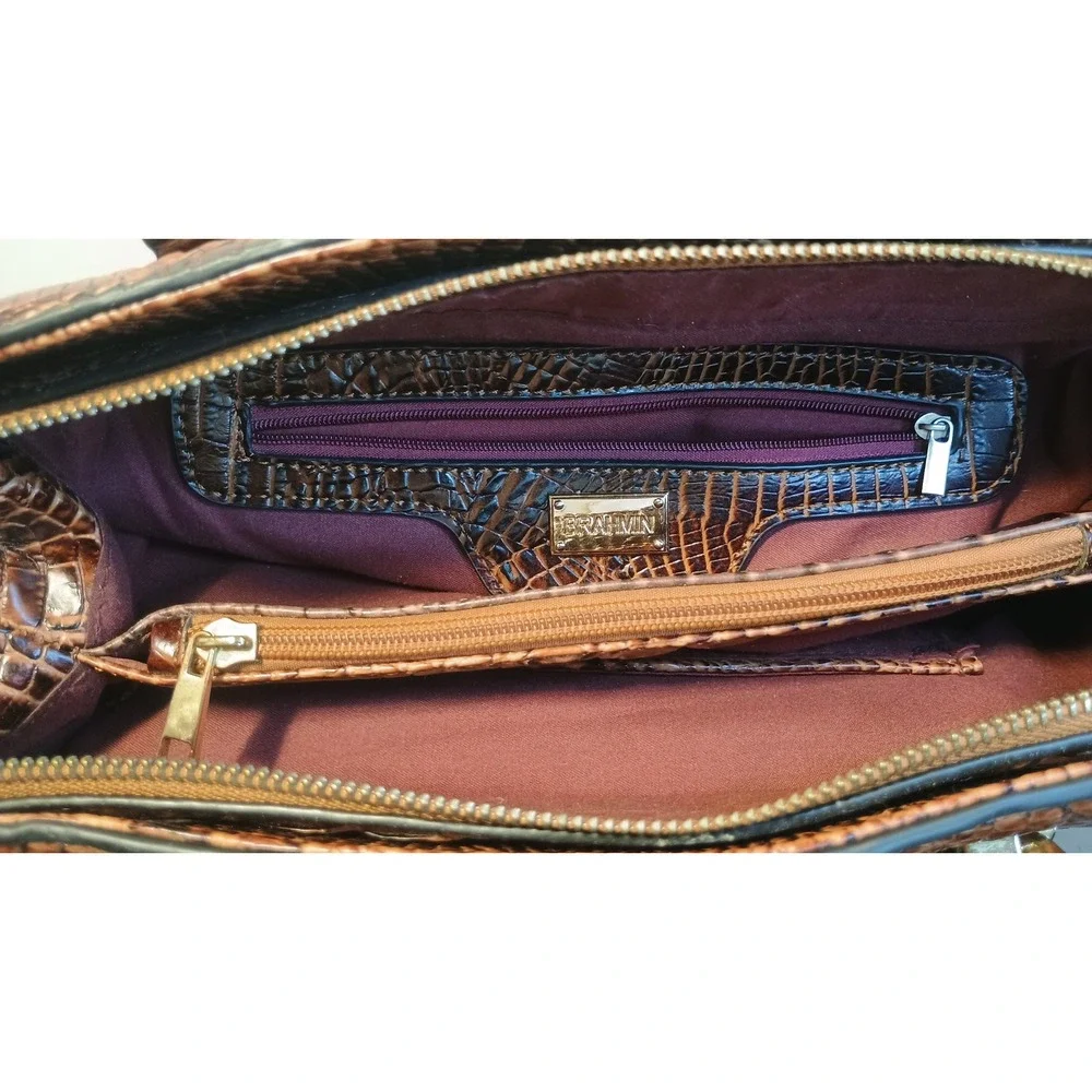Brahmin Satchel Women Medium Cognac Croc Embossed Leather Gold Hardware